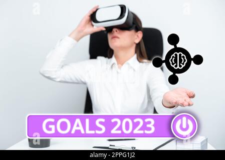 Text sign showing Goals 2023. Word for identifying something you want to accomplish Stock Photo