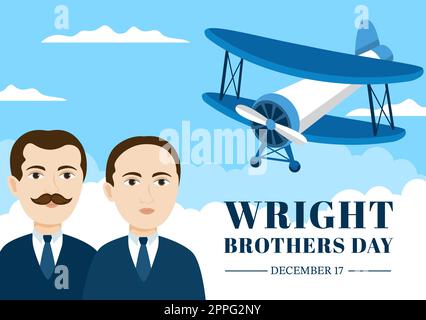 Wright Brothers Day on December 17th Template Hand Drawn Cartoon Illustration of the First Successful Flight in a Mechanically Propelled Airplane Stock Vector