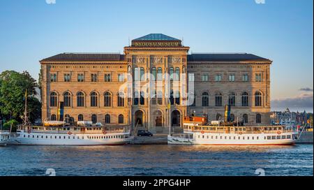 Nationalmuseum, or National Museum of Fine Arts, Peninsula Blasieholmen in central Stockholm, Sweden, at sunset Stock Photo