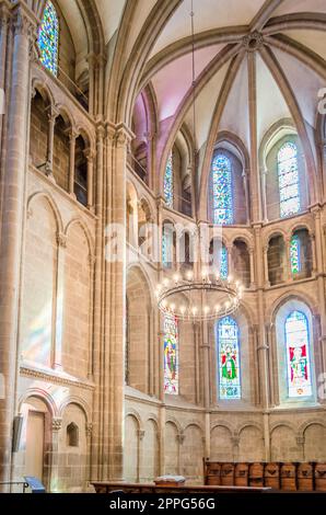 GENEVA, SWITZERLAND - SEPTEMBER 4, 2013: Interior of St. Pierre Cathedral in Geneva, Switzerland, built as a Roman Catholic cathedral, but became a Reformed Protestant Church,  known as the adopted home church of John Calvin, one of the leaders of the Pro Stock Photo