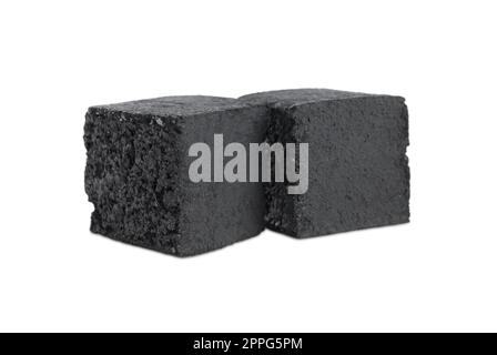 Charcoal cubes for hookah on white background Stock Photo