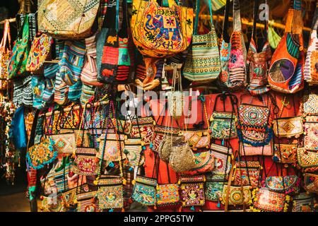 Goa, India. Traditional Store Market With Hand-sewn Bags Different