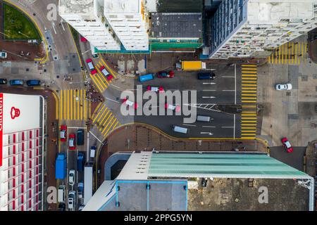 Sham Shui Po, Hong Kong 09 October 2019: Top down view of Hong Kong traffic Stock Photo