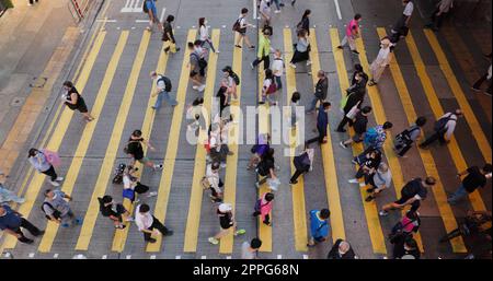 Mong Kok, Hong Kong 05 November 2021: Top down view of people cross the street Stock Photo