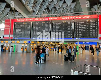 Airport wall with information board Frankfurt am Main, Germany Stock Photo