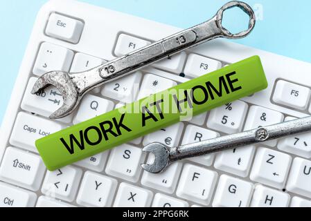Text caption presenting Work At Home. Business concept Freelance job working on your house convenient technology -49173 Stock Photo