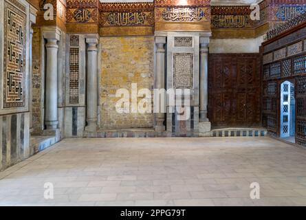 Interior view of decorated marble walls surrounding the cenotaph in the mausoleum of Sultan Qalawun, Cairo, Egypt Stock Photo