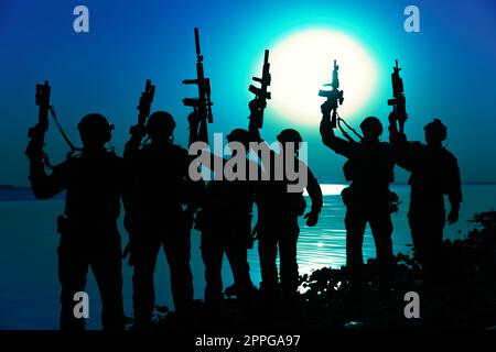 Military soldiers silhouettes Stock Photo