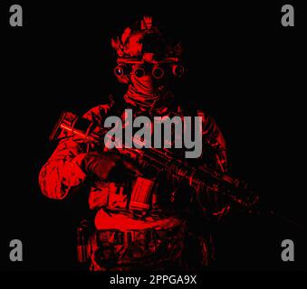 Army special forces fighter low key studio shoot Stock Photo