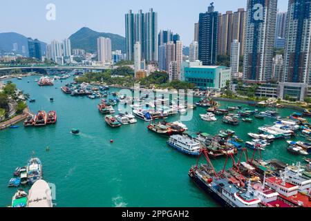 Aberdeen, Hong Kong 12 May 2019: Aerial view of Hong Kong fishing harbor port Stock Photo