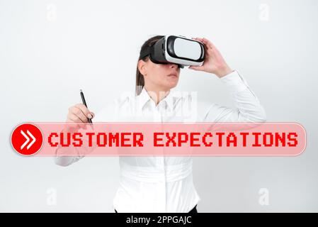 Sign displaying Customer Expectations. Conceptual photo Benefits a Client Expect Surpass the needs and wants Stock Photo