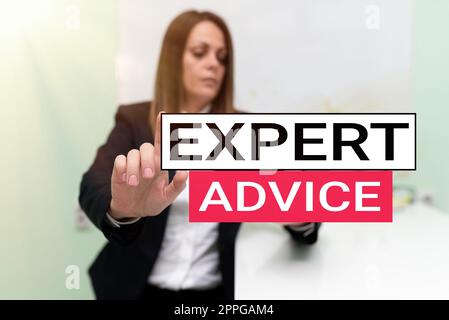 Hand writing sign Expert Advice. Word for Sage Good Word Professional opinion Extensive skill Ace Stock Photo