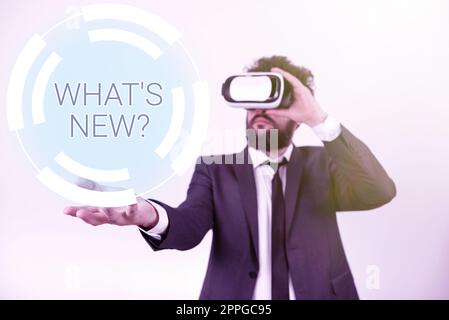 Conceptual display What's New. Business approach Asking about latest Updates Trends Happening News Stock Photo