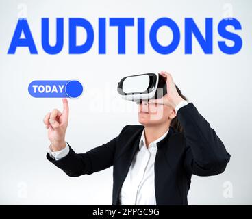 Text caption presenting Auditions. Business concept a trial performance to appraise an entertainer's merits Stock Photo