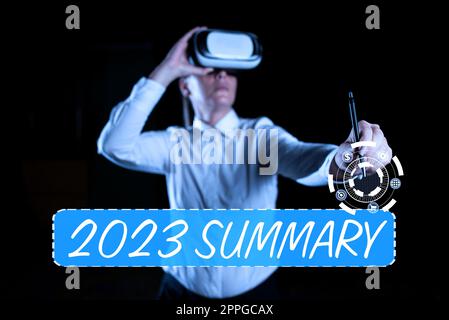 Text showing inspiration 2023 Summary. Business approach summarizing past year events main actions or good shows Stock Photo