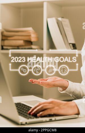 Text showing inspiration 2023 Health Goals. Word Written on celebration of the beginning of the calendar year 2023 Stock Photo
