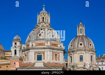 Domes of the churches Santa Maria di Loreto and Church of the Most Holy Name of Mary at the Trajan Forum, Rome, Italy Stock Photo