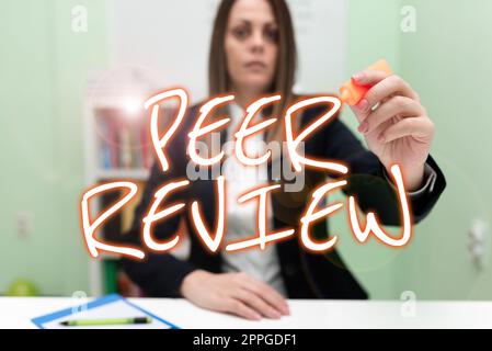 Handwriting text Peer Review. Conceptual photo To be peaceful happy with things you have done and accomplish Stock Photo