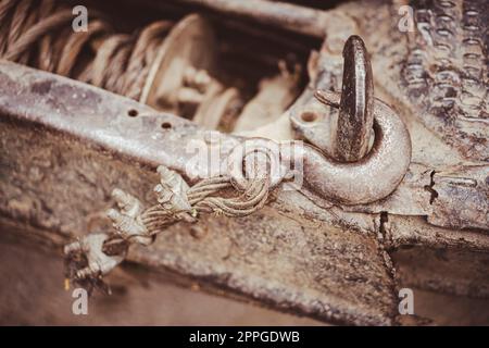 Used dirty hook from a truck winch Stock Photo