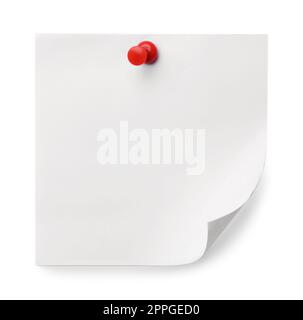 Blank note pinned on white background, top view Stock Photo