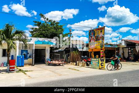 Small village Kantunilkin streets houses churches and public places Mexico. Stock Photo