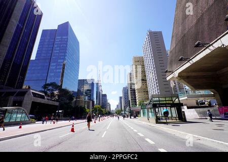 SAO PAULO, BRAZIL - NOVEMBER 27, 2022: Paulista Avenue with Trianon-Masp station, Sao Paulo, Brazil Stock Photo