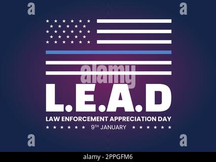 National Law Enforcement Appreciation Day or LEAD on January 9th to Thank and Show Support in Flat Cartoon Hand Drawn Templates Illustration Stock Vector