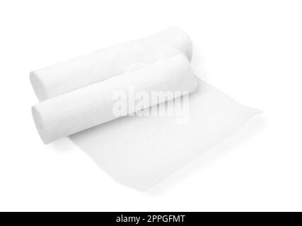 Medical gauze bandage rolls on white background Stock Photo - Alamy
