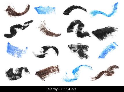 Set with different mascara strokes on white background Stock Photo