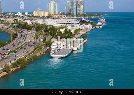 Ferry carrying vehicles to Fisher Island in Miami, Florida Stock Photo ...