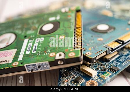 micro circuit main board computer electronic technology, hardware, mobile phone, upgrade, cleaning concept. Stock Photo