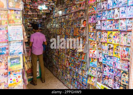 Video selling and rental in the streets of the city Galle in the south of Sri Lanka Stock Photo