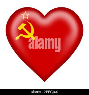 USSR flag heart button 3d illustration isolated on white with clipping pathred yellow hammer sickle CCCP Stock Photo