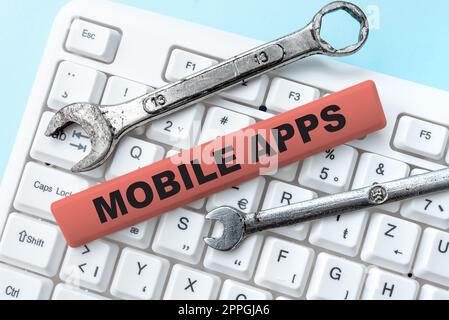 Text caption presenting Mobile Apps. Business overview small programs are made to work on phones like app store or app store -49039 Stock Photo