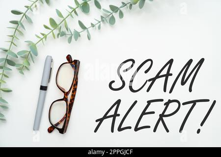 Sign displaying Scam Alert. Internet Concept warning someone about scheme or fraud notice any unusual Flashy School Office Supplies, Teaching Learning Collections, Writing Tools Stock Photo