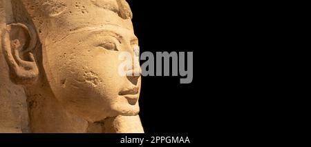 Egyptian archaeology. Ancient Sphinx in sandstone representing the pharaoh, copy space. Stock Photo