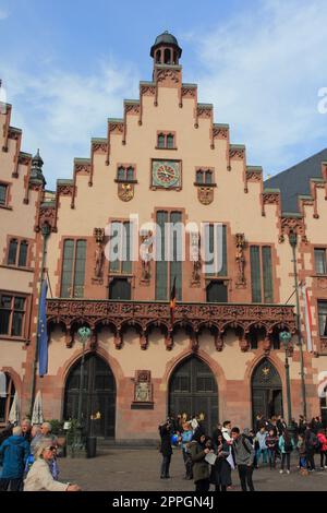 Frankfurt, Germany October 11, 2016: The Roemer (German surname, 'Roman') is a medieval building in the Altstadt of Frankfurt am Main, Germany, and on Stock Photo