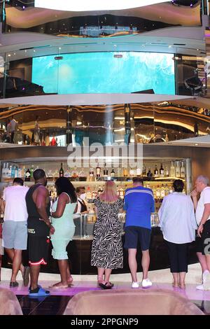 Miami, USA - April 29, 2022: Interior of the Atrium in the MSC Seashore Stock Photo