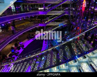 Miami, USA - April 29, 2022: Interior of the Atrium in the MSC Seashore Stock Photo