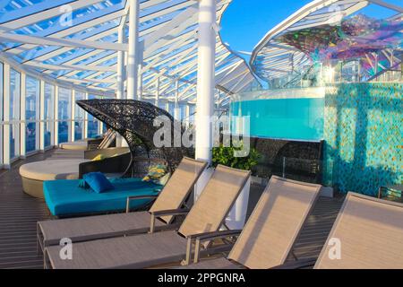 Miami, USA - April 29, 2022: Solarium at Symphony of the seas Stock Photo