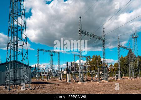 The equipment used to raise or lower voltage, high voltage power station Stock Photo