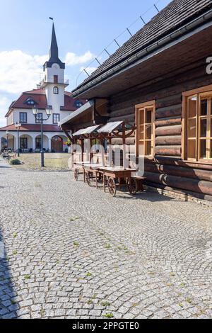 Reconstruction of Galician small town from the turn of the 19th and 20th centuries, Sadecki Ethnographic Park, Nowy Sacz, Poland Stock Photo