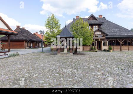 Reconstruction of Galician small town from the turn of the 19th and 20th centuries, Sadecki Ethnographic Park, Nowy Sacz, Poland Stock Photo