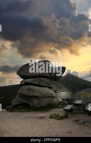 Sunny October view of the Sudetes. Stock Photo