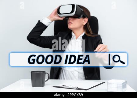 Text sign showing Good Idea. Word Written on State of human brain to bring great intelegence towards something Stock Photo
