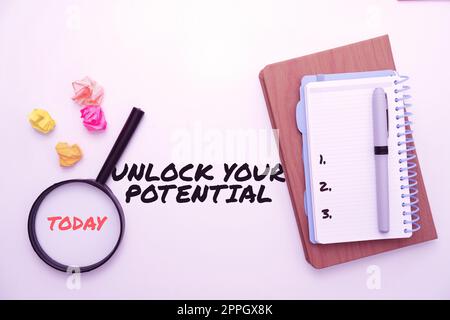 Text caption presenting Unlock Your Potential. Business showcase