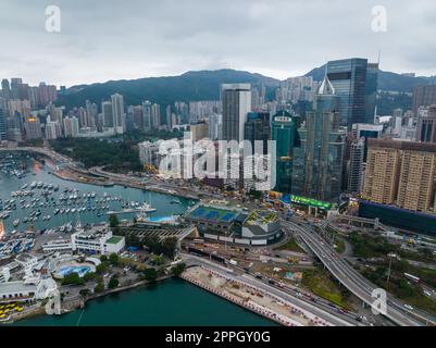 Sheung Wan, Hong Kong 09 February 2021: Top view of Hong Kong city Stock Photo