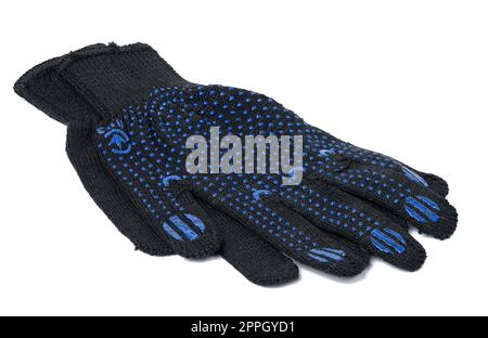 Textile black work gloves on a white background. Protective clothing for manual workers Stock Photo