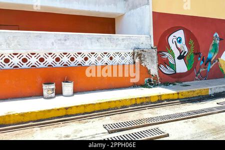 Small village Kantunilkin streets houses churches and public places Mexico. Stock Photo