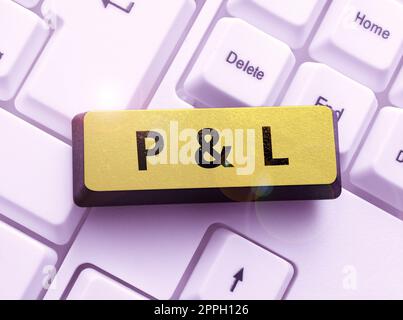 Text sign showing P And L. Business approach primary financial statements to assess companys financial position Stock Photo